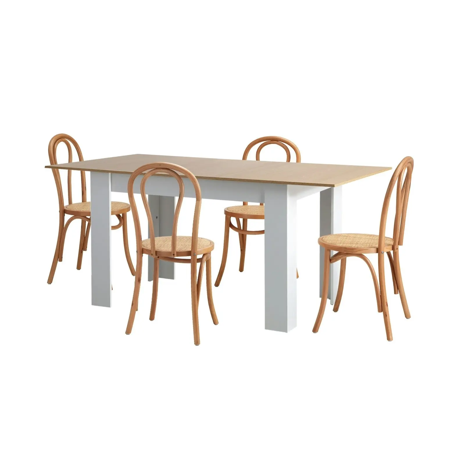 Oikiture 5PCS Dining sets 160cm Extendable Table with Crossback Chairs Natural