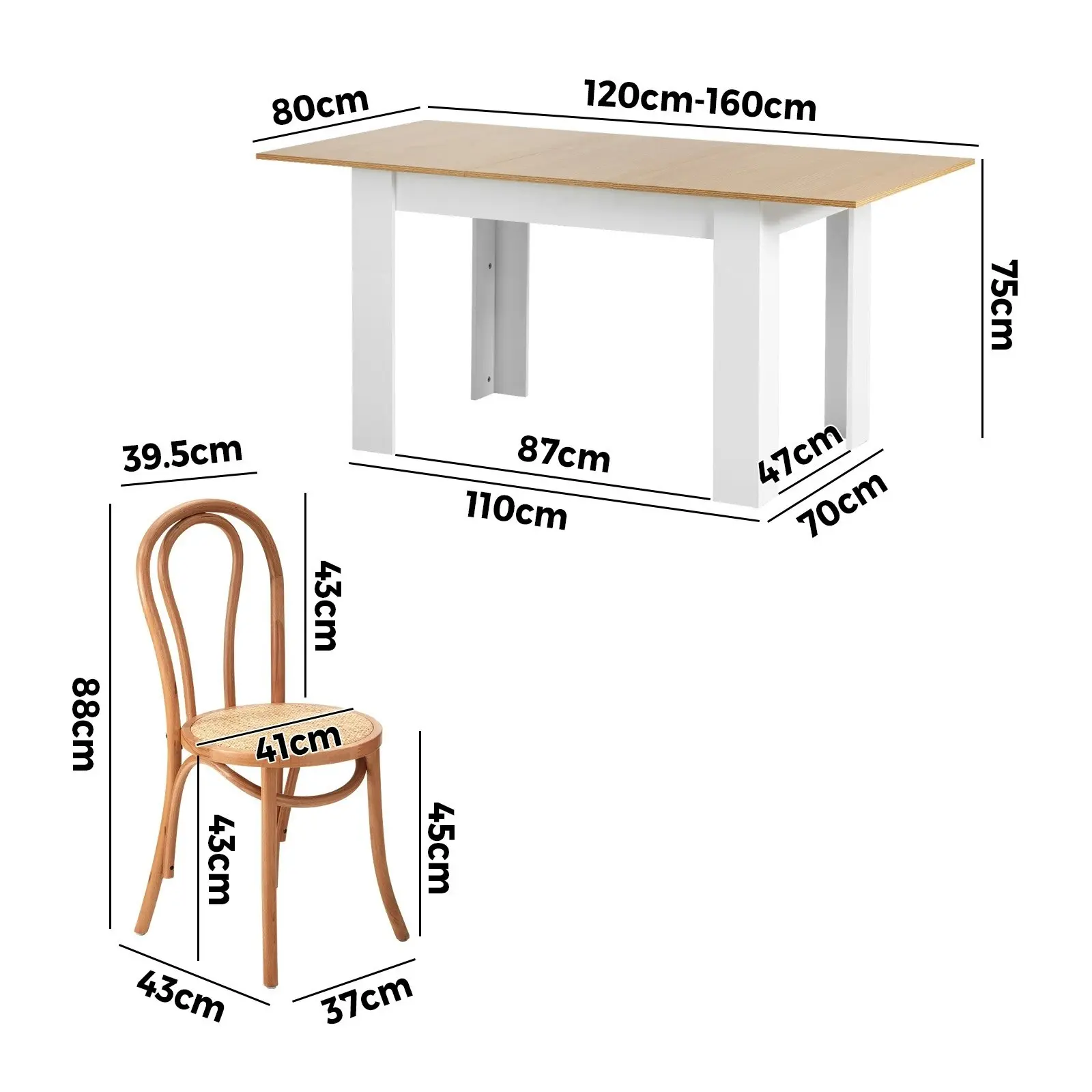 Oikiture 5PCS Dining sets 160cm Extendable Table with Crossback Chairs Natural