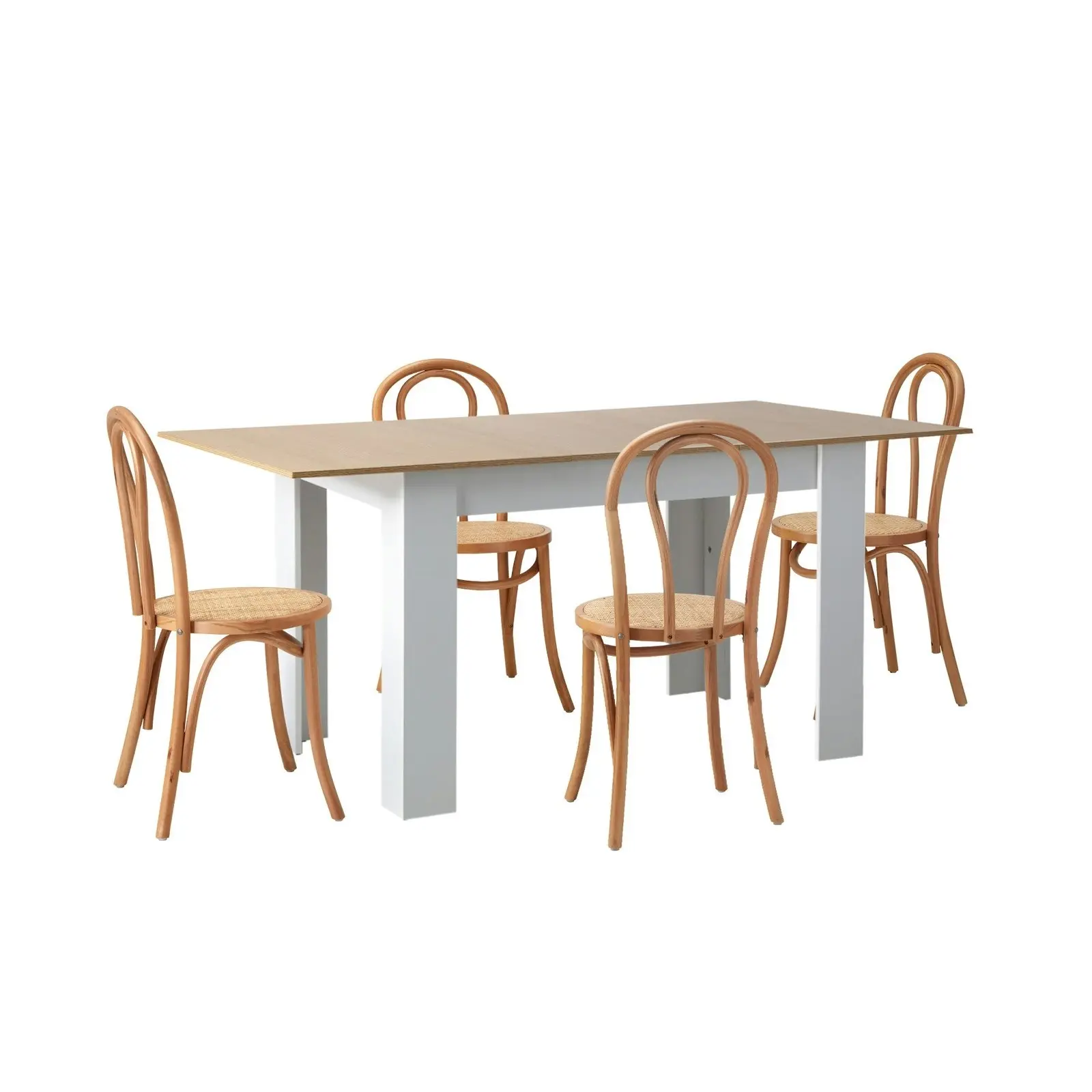 Oikiture 5PCS Dining sets 160cm Extendable Table with Crossback Chairs Natural