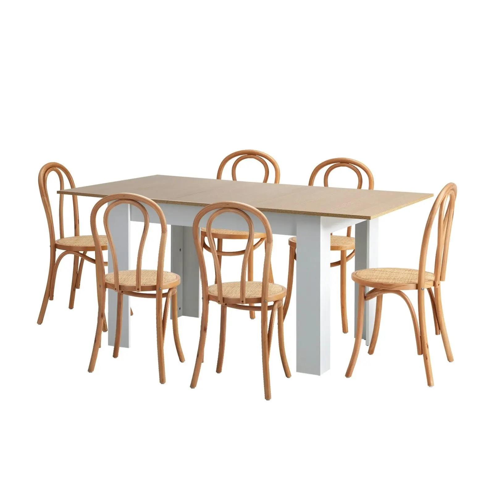 Oikiture 7PCS Dining sets 160cm Extendable Table with Crossback Chairs Natural