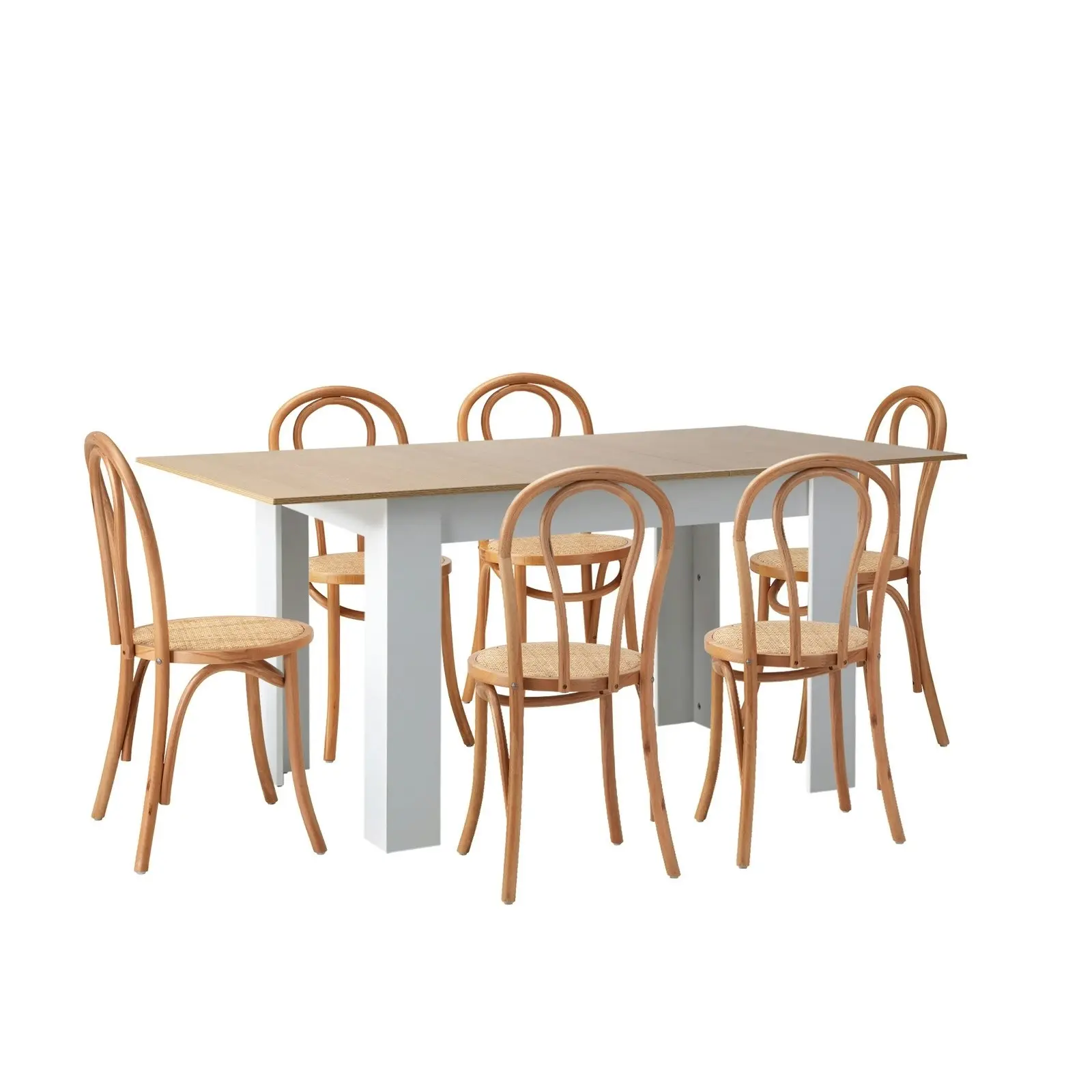 Oikiture 7PCS Dining sets 160cm Extendable Table with Crossback Chairs Natural