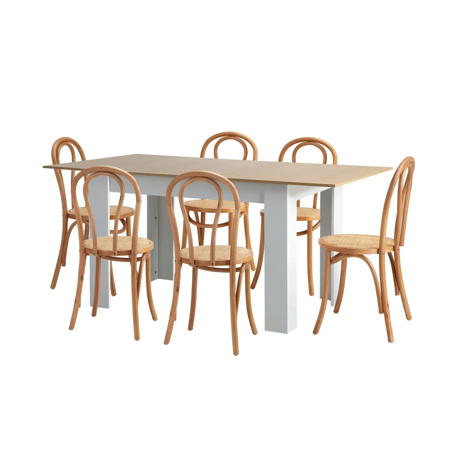 Oikiture 7PCS Dining sets 160cm Extendable Table with Crossback Chairs Natural