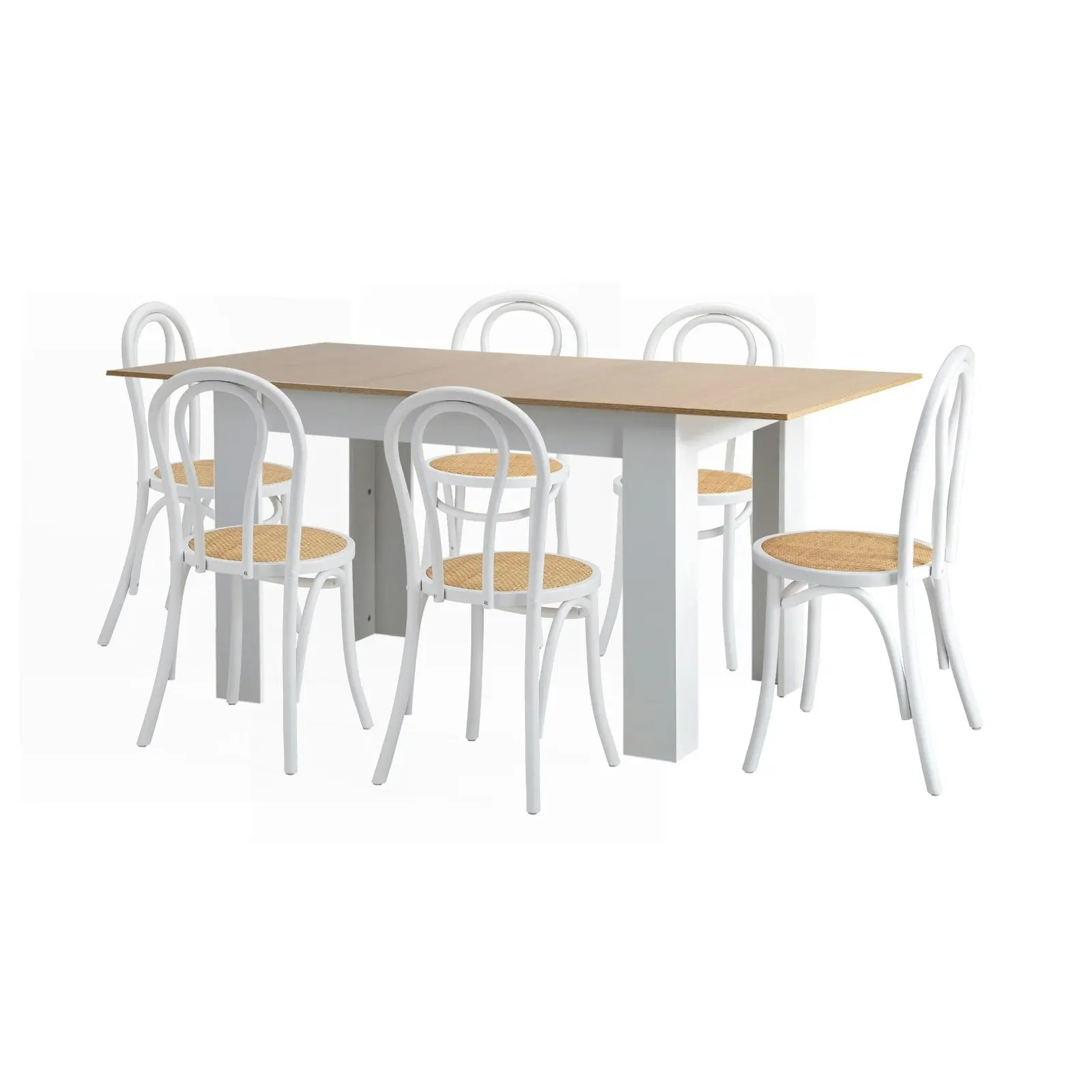 Oikiture 7PCS Dining sets 160cm Extendable Table with Crossback Chairs White