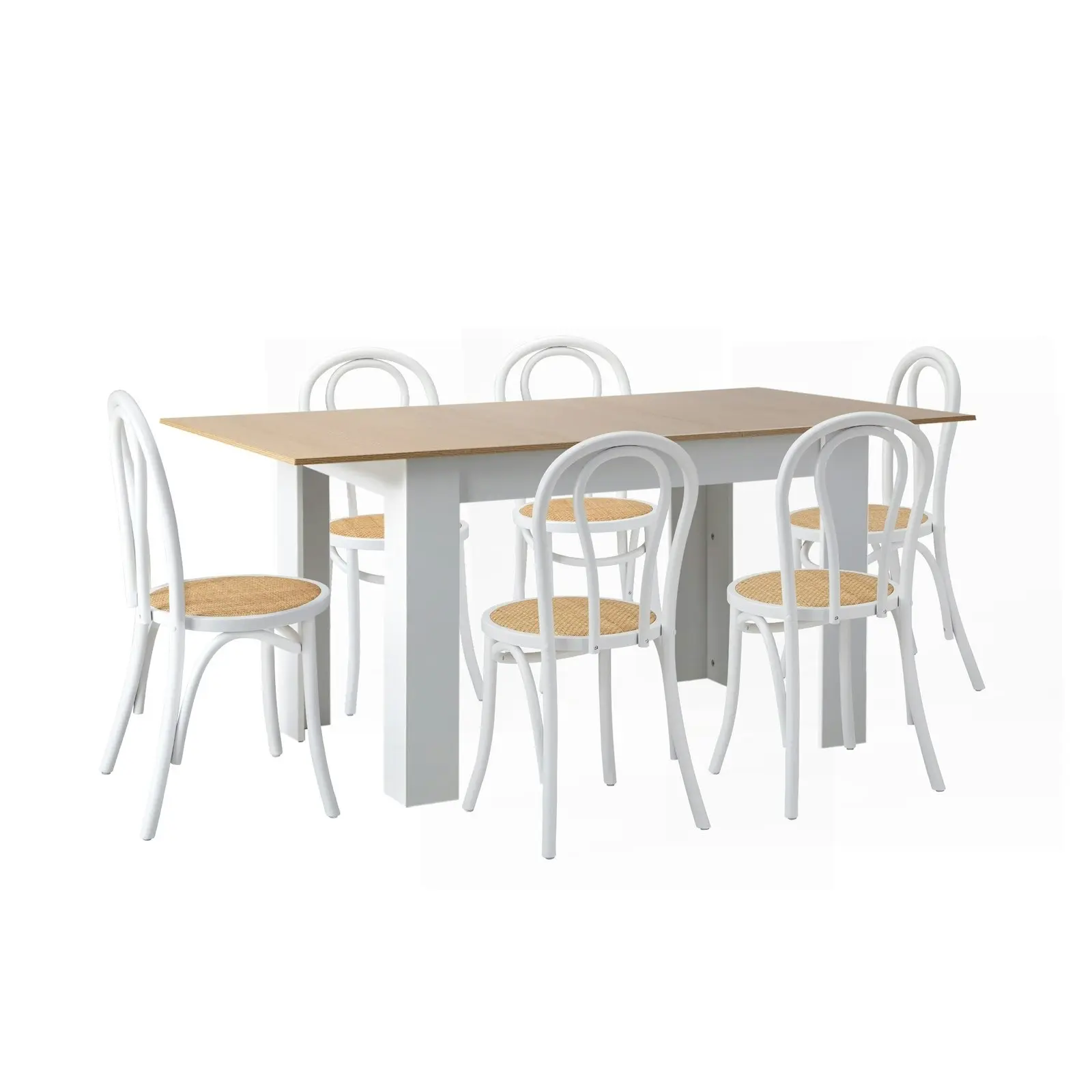 Oikiture 7PCS Dining sets 160cm Extendable Table with Crossback Chairs White