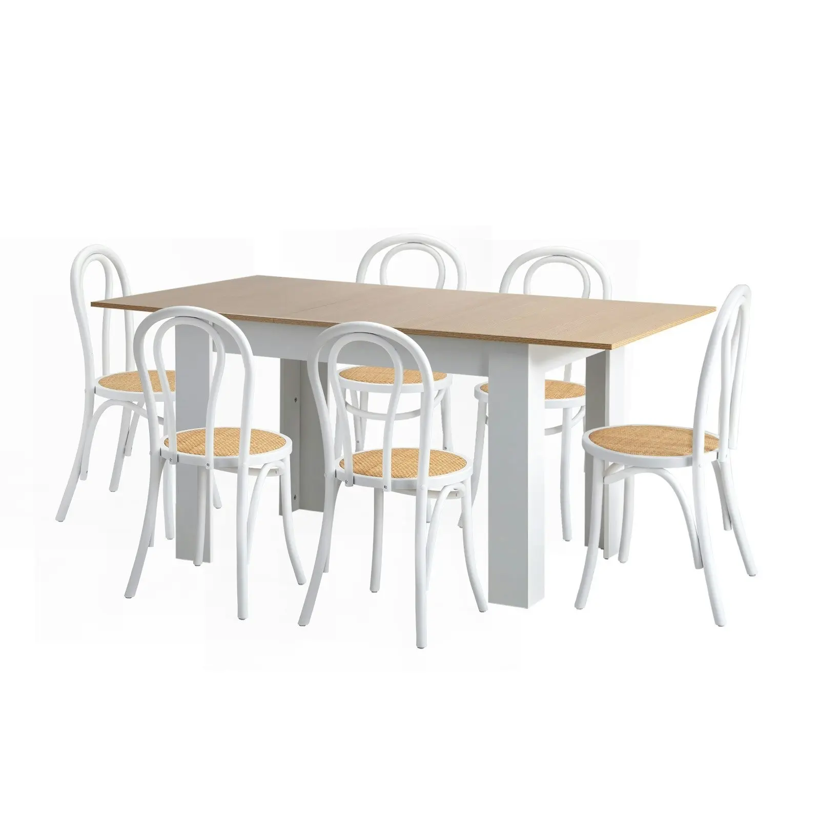 Oikiture 7PCS Dining sets 160cm Extendable Table with Crossback Chairs White