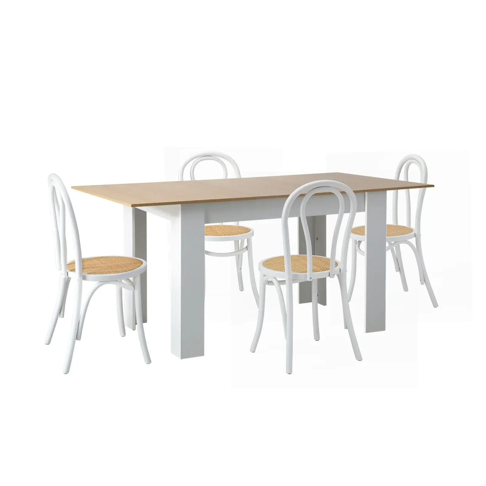 Oikiture 5PCS Dining sets 160cm Extendable Table with Crossback Chairs White