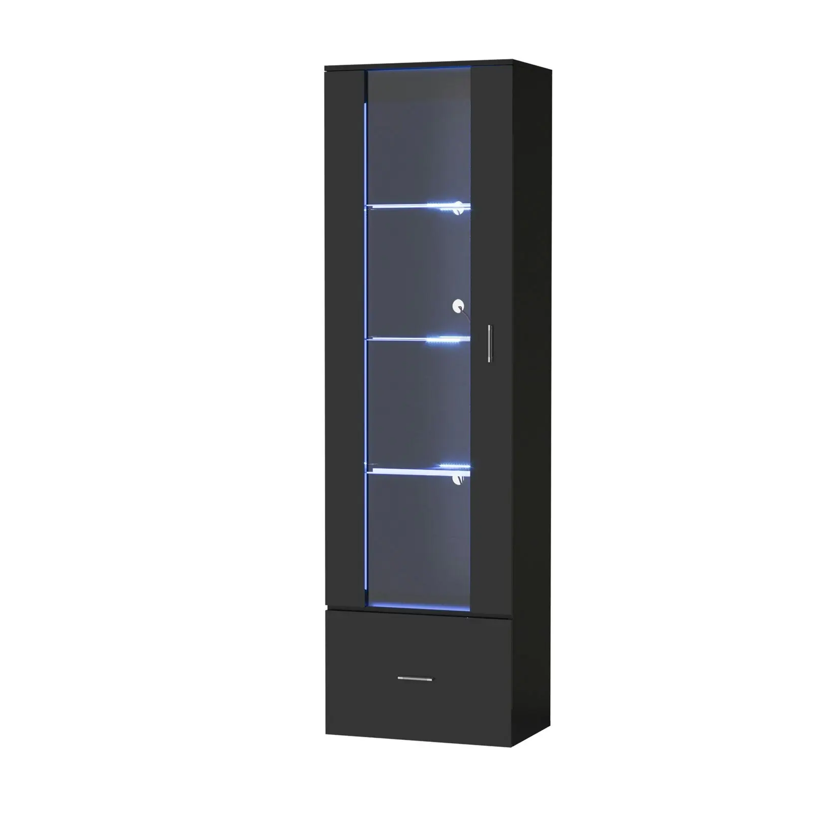 Oikiture Display Cabinet Buffet Sideboard LED Light High Gloss Glass Door Black