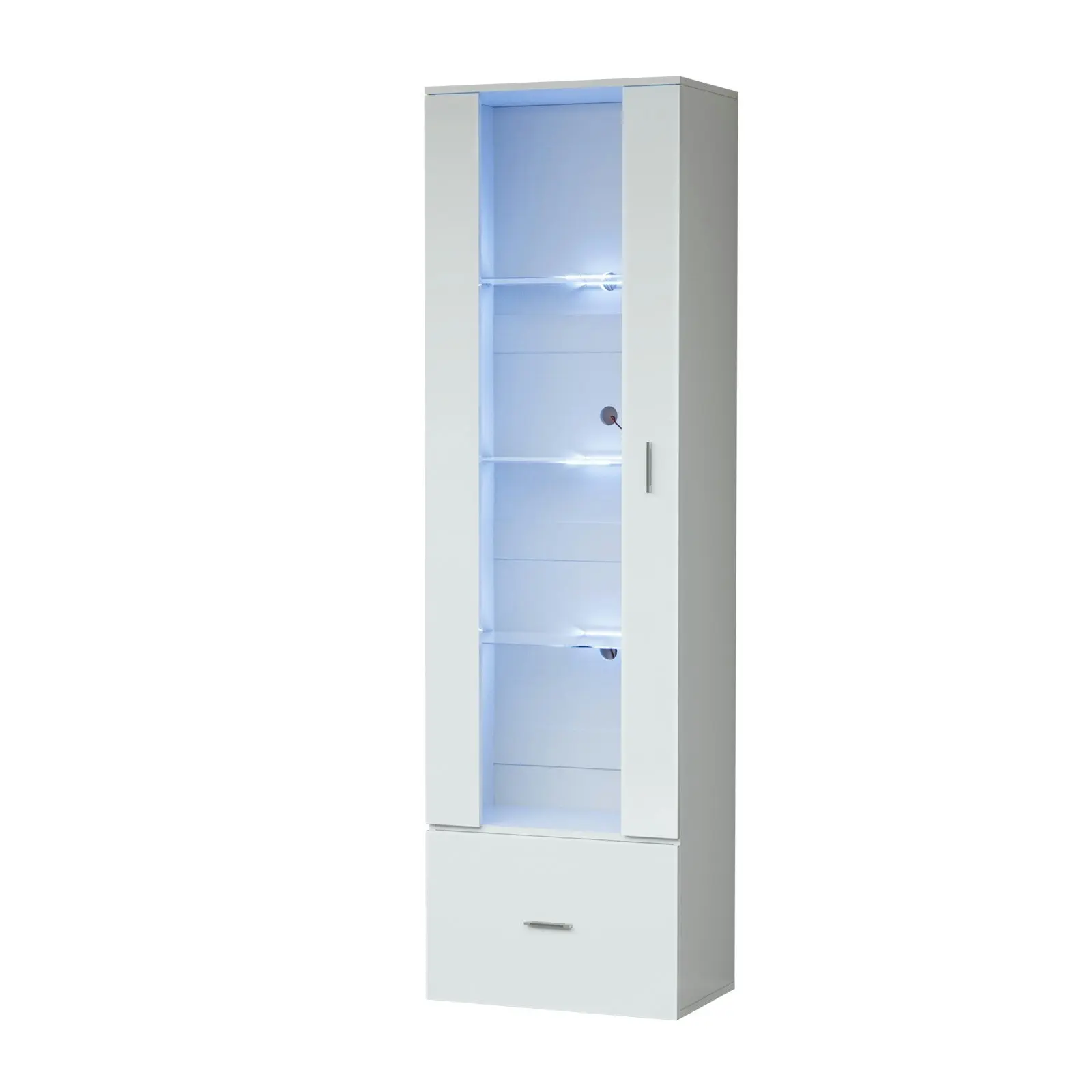 Oikiture Display Cabinet Buffet Sideboard LED Light High Gloss Glass Door White