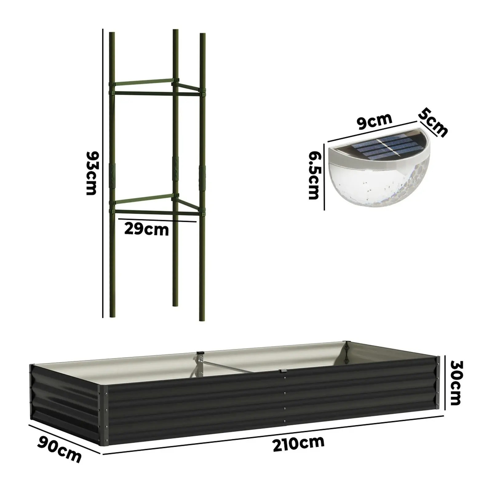 Livsip 4x Garden Bed 210x90x30cm LED Plant Stand Box Raised Container Galvanise