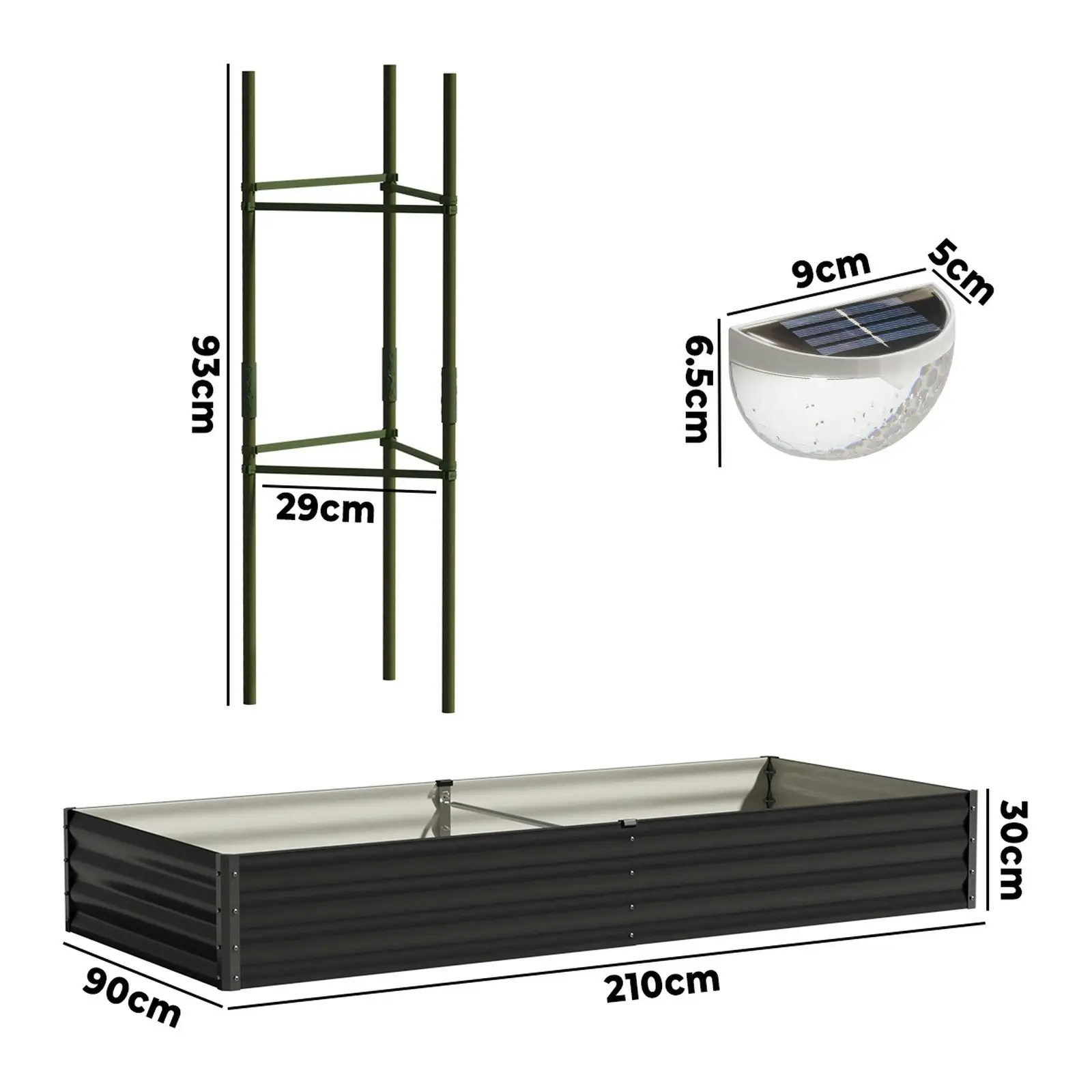 Livsip 2x Garden Bed 210x90x30cm LED Plant Stand Box Raised Container Galvanise