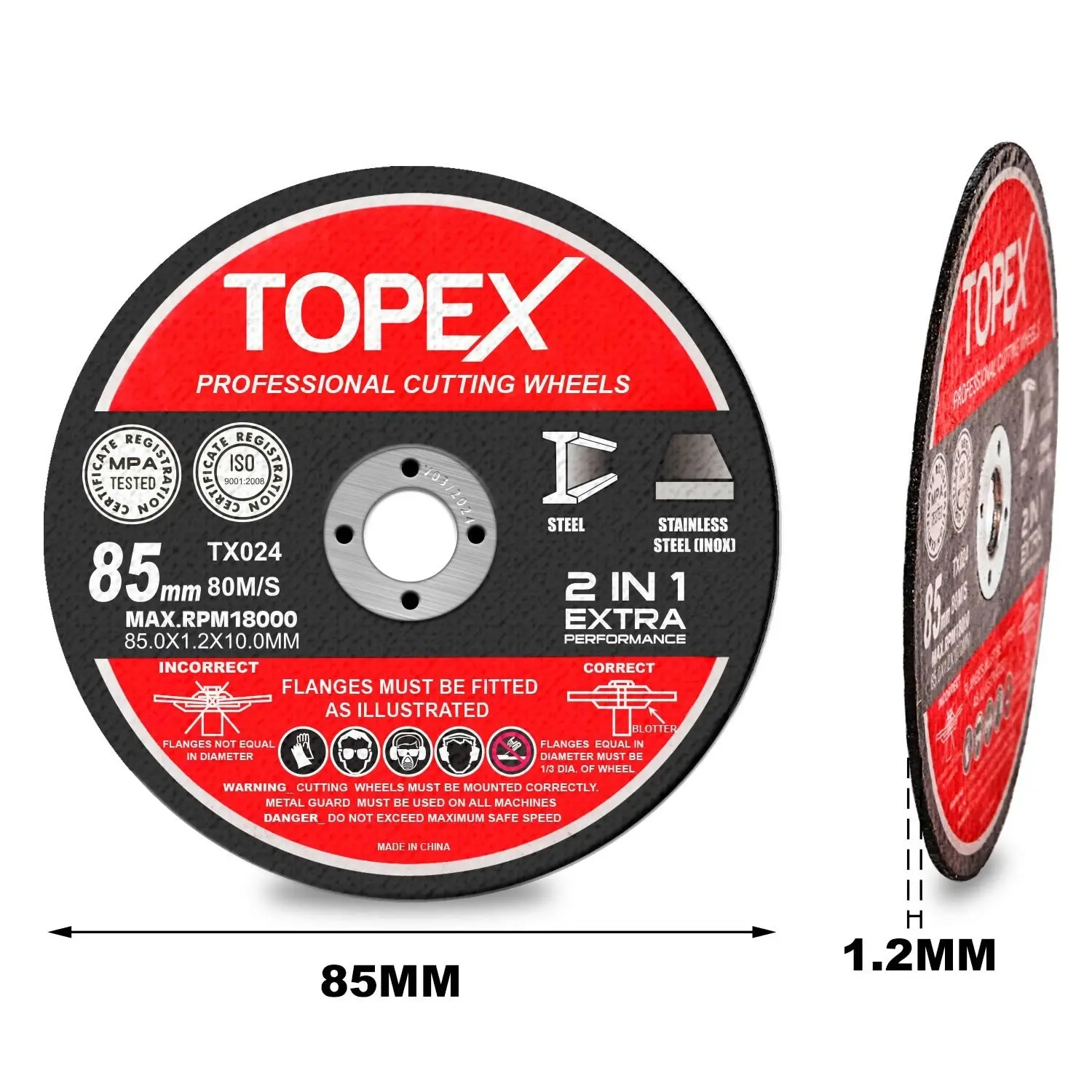 Topex 50-Piece 85mm Professional Cutting Wheels Discs 2 in 1 Steel Inox Ultra Thin