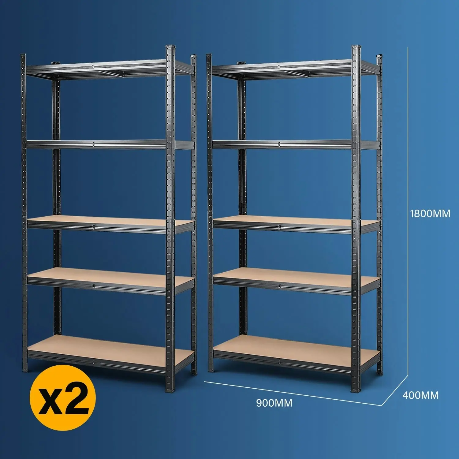 MasterSpec 2Pcs Garage Shelving Warehouse Shelf unit Storage Rack 1.8x0.9m