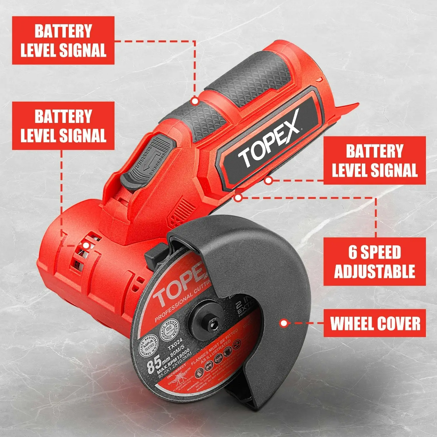 Topex 12V Cordless Angle Grinder Skin Only without Battery,with 2 Polishing disc & 1 Wrench for Metal and Wood