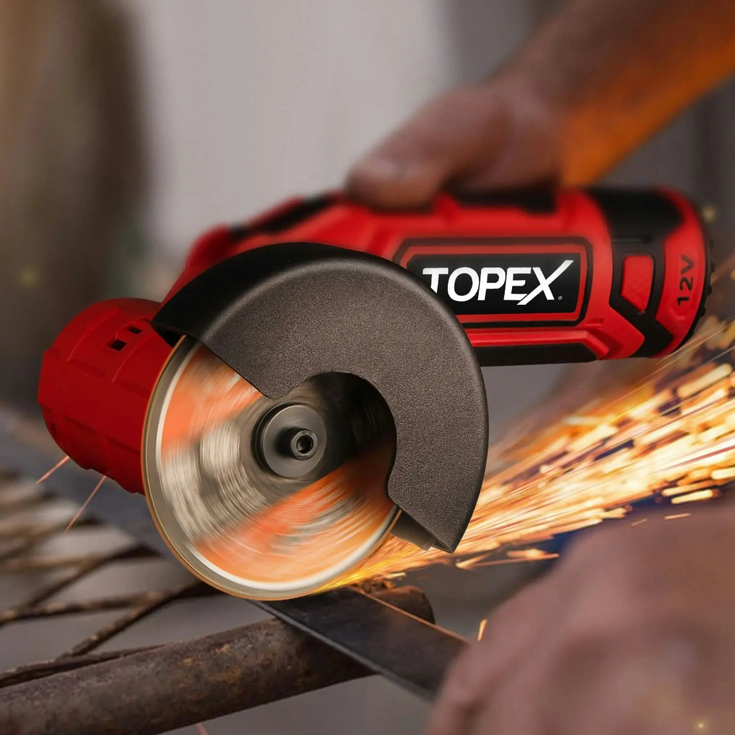 Topex 12V Cordless Angle Grinder Skin Only without Battery,with 2 Polishing disc & 1 Wrench for Metal and Wood