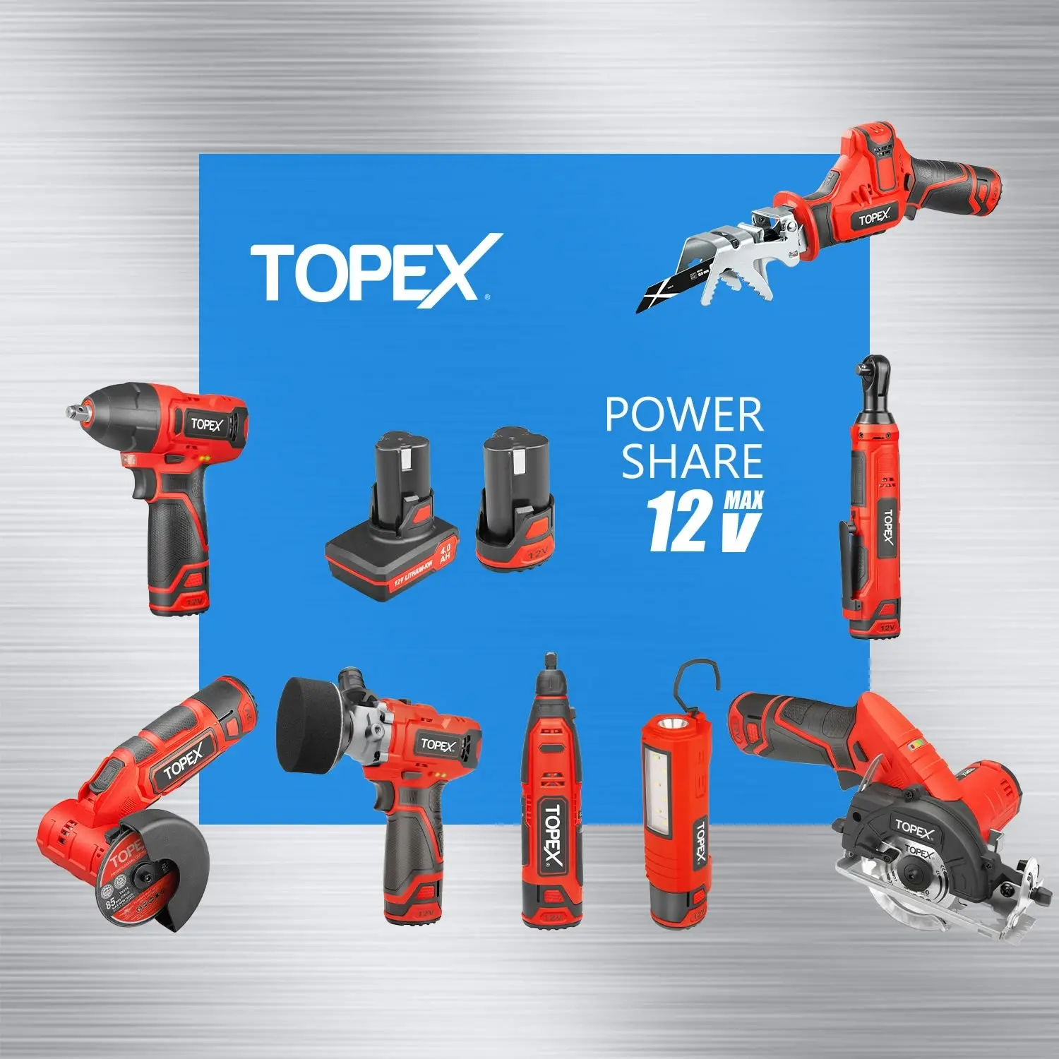 Topex 12V Cordless Angle Grinder 1 Wrench for Metal and Wood w/12V 2.0Ah Lithium-Ion Battery&14.4V /0.4A charger