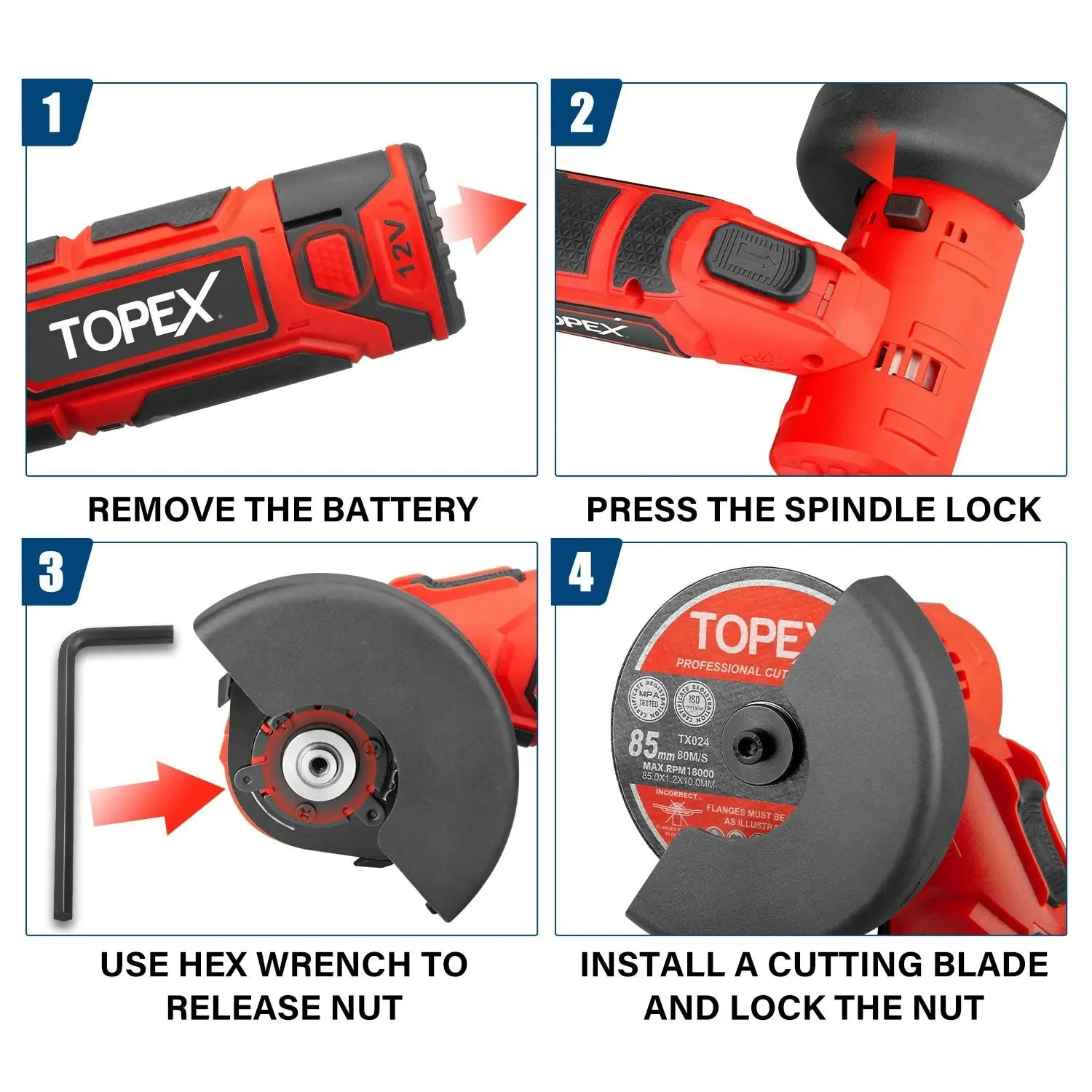 Topex 12V Cordless Power Tool Kit Angle Grinder Circular Saw LED Torch