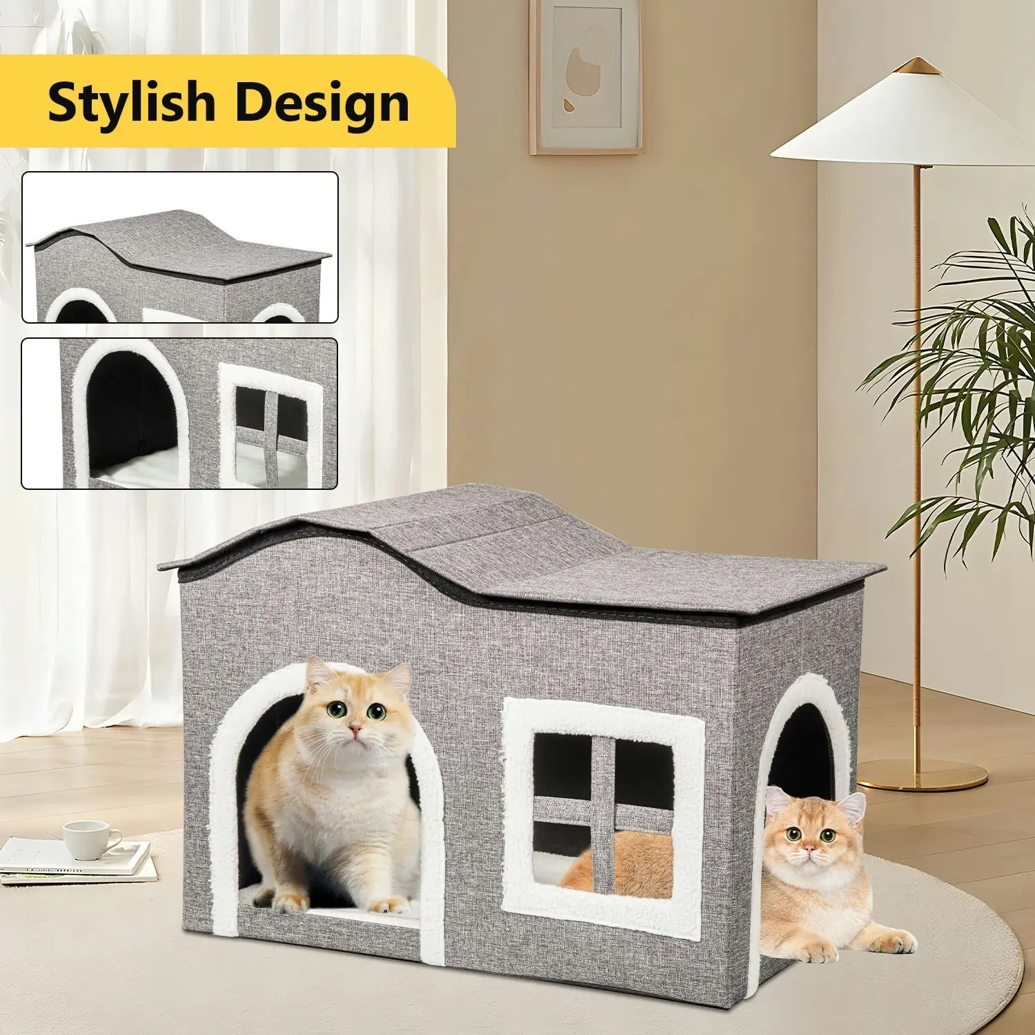 truepal Foldable Cat House Cat Cave Calming Cat Bed for Indoor Cats Washable Cat Condo with Window & Doorway Anti-tip Reinforced Design(XL Size)