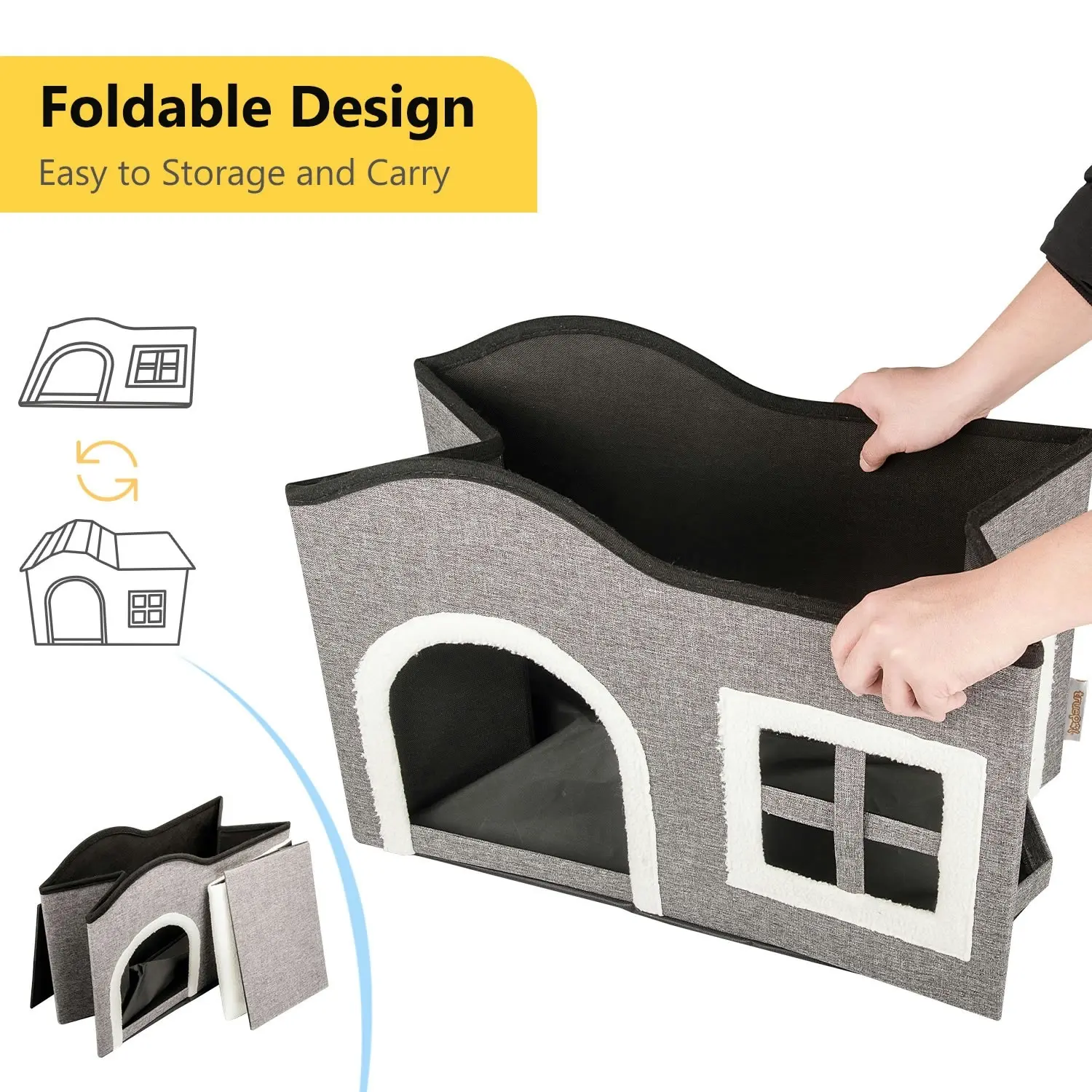 truepal Foldable Cat House Cat Cave Calming Cat Bed for Indoor Cats Washable Cat Condo with Window & Doorway Anti-tip Reinforced Design(XL Size)