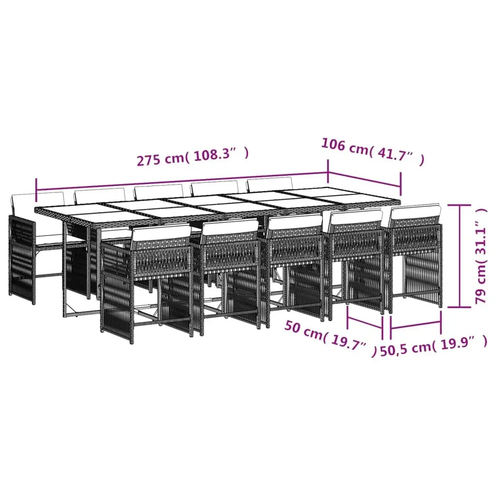 11 Piece Garden Dining Set with Cushions Black Poly Rattan 3211659