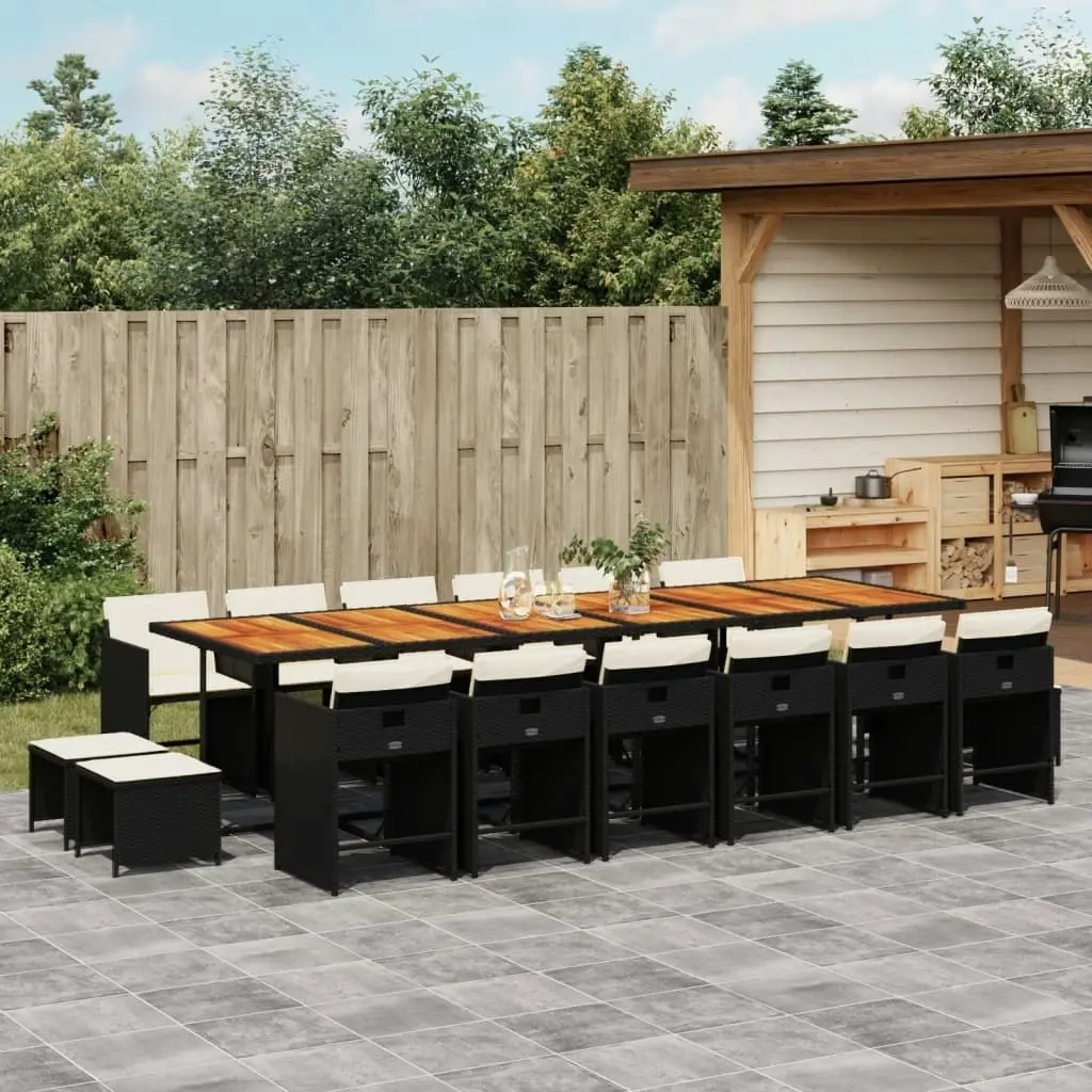 17 Piece Garden Dining Set with Cushions Black Poly Rattan 3211191