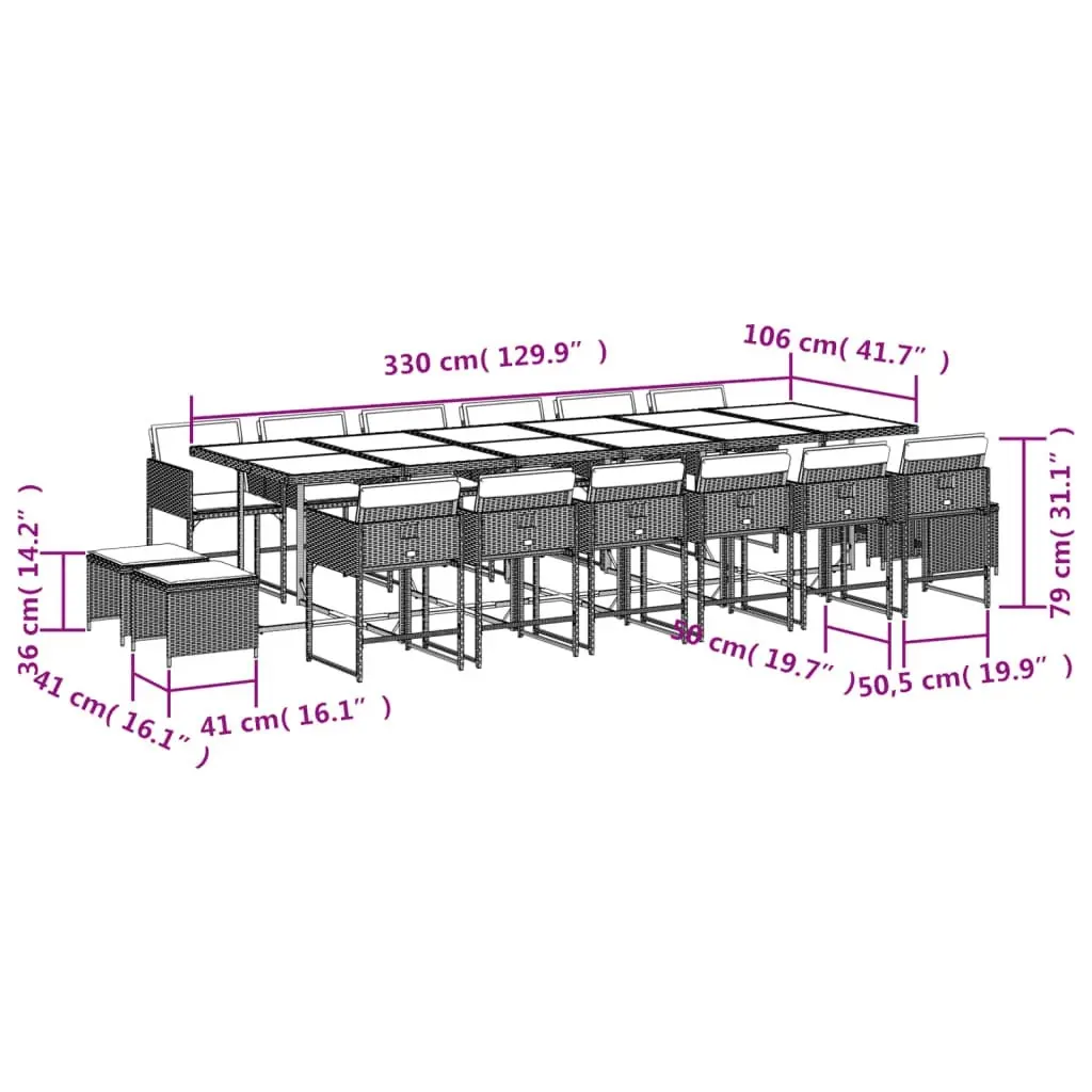 17 Piece Garden Dining Set with Cushions Black Poly Rattan 3211363