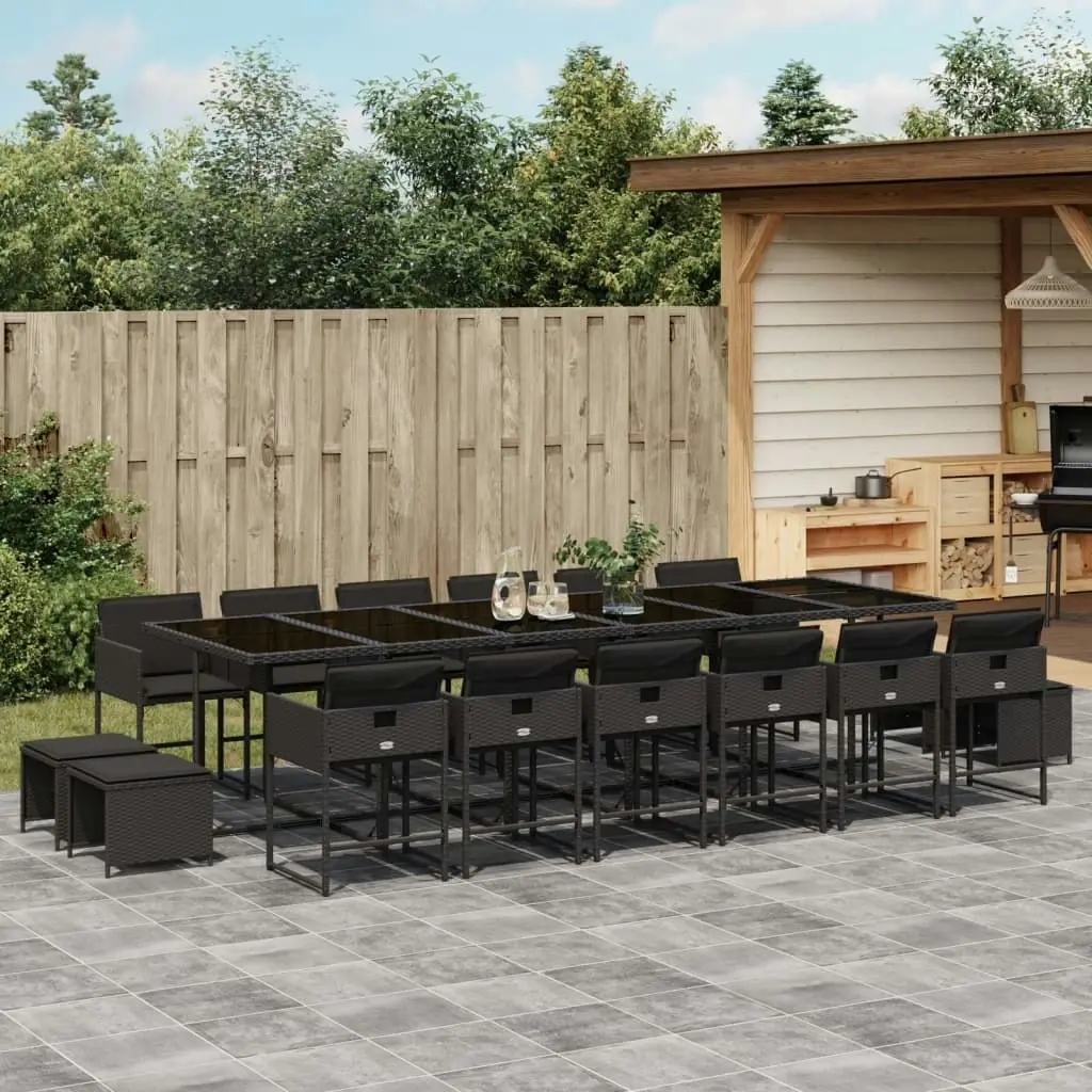 17 Piece Garden Dining Set with Cushions Black Poly Rattan 3211363