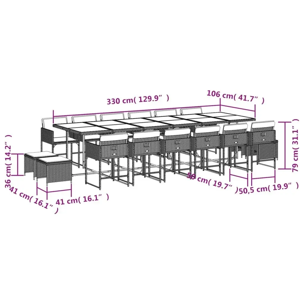 17 Piece Garden Dining Set with Cushions Black Poly Rattan 3211371