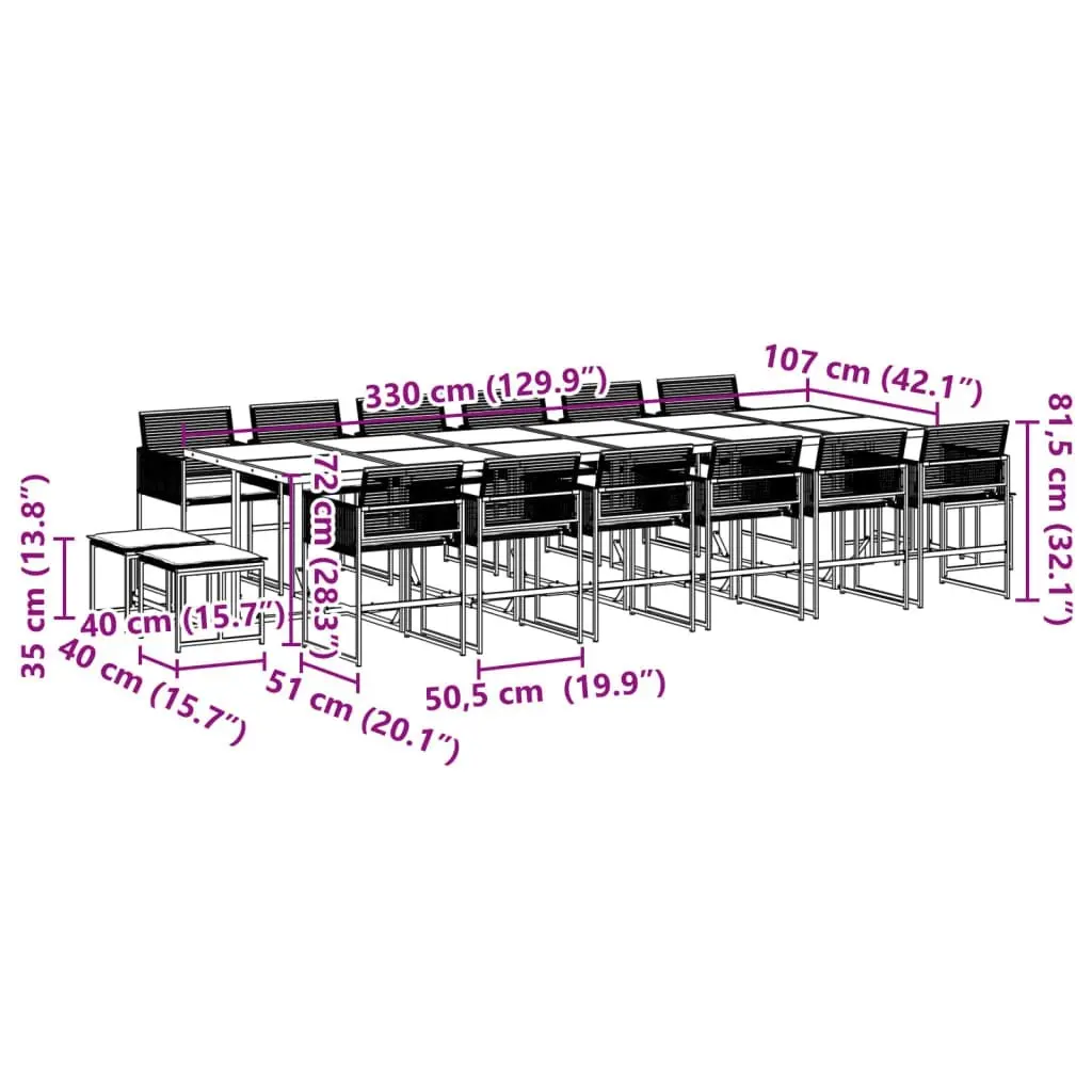 17 Piece Garden Dining Set with Cushions Black Poly Rattan 3295032