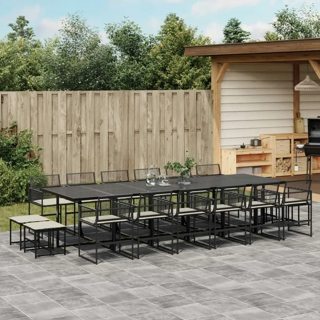 17 Piece Garden Dining Set with Cushions Black Poly Rattan 3295032