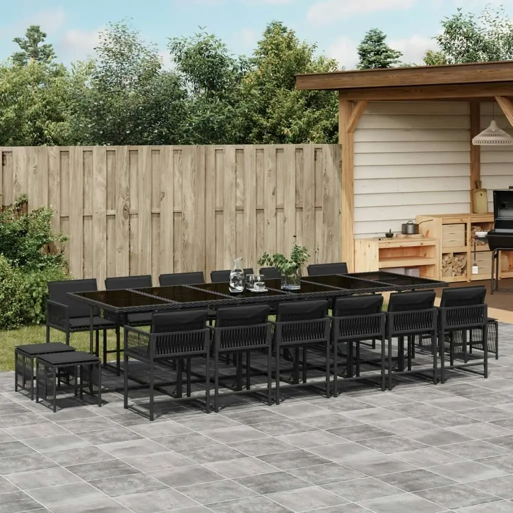 17 Piece Garden Dining Set with Cushions Black Poly Rattan 3211543