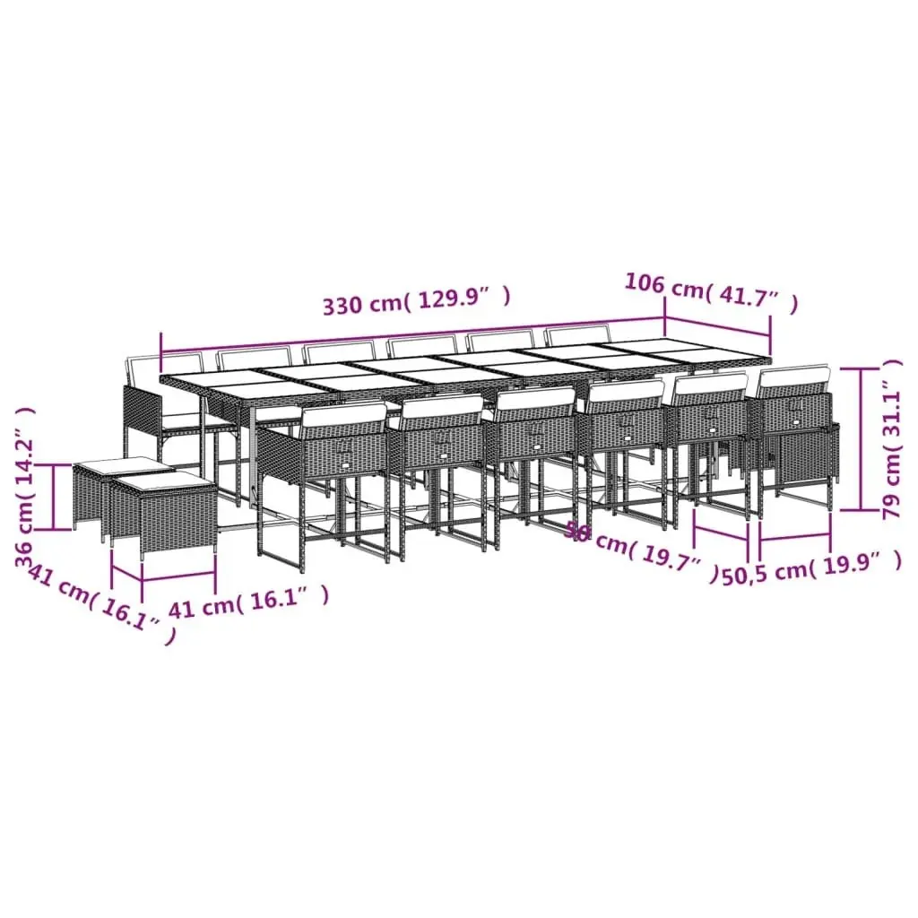 17 Piece Garden Dining Set with Cushions Grey Poly Rattan 3211364