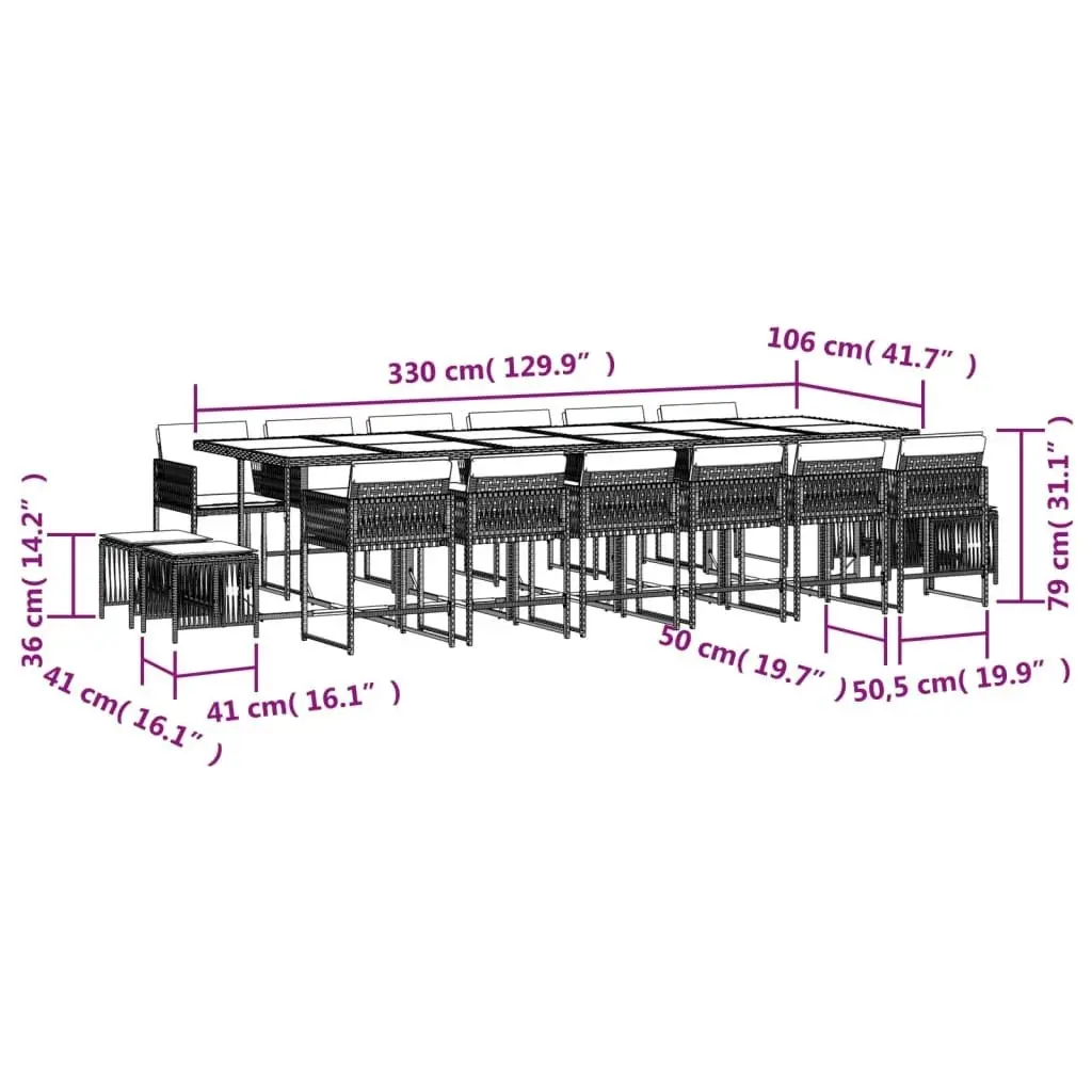 17 Piece Garden Dining Set with Cushions Grey Poly Rattan 3211544