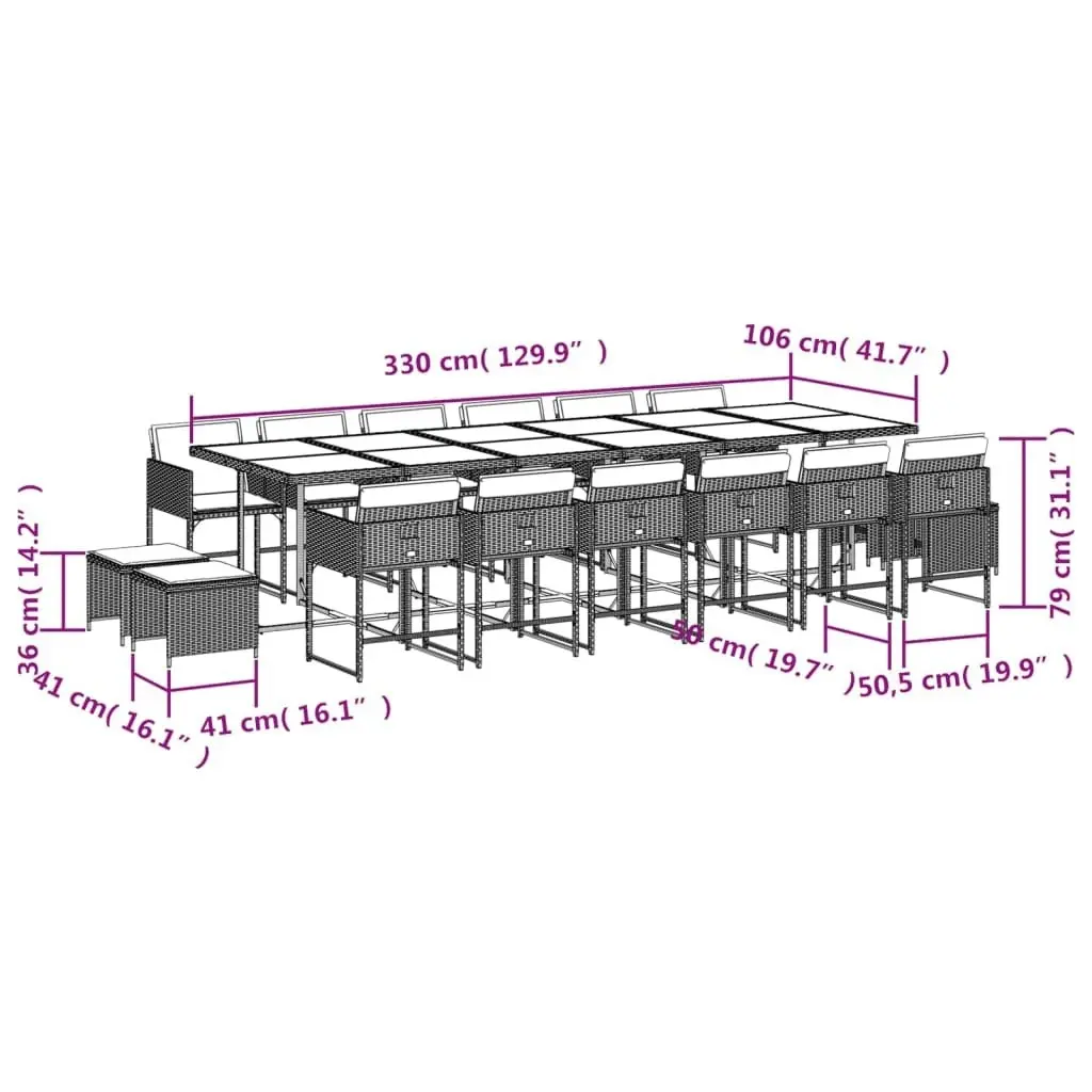 17 Piece Garden Dining Set with Cushions Light Grey Poly Rattan 3211367