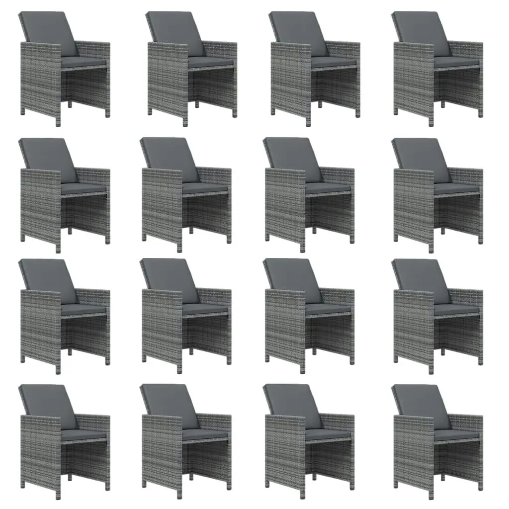 17 Piece Garden Dining Set with Cushions Grey Poly Rattan 3095671