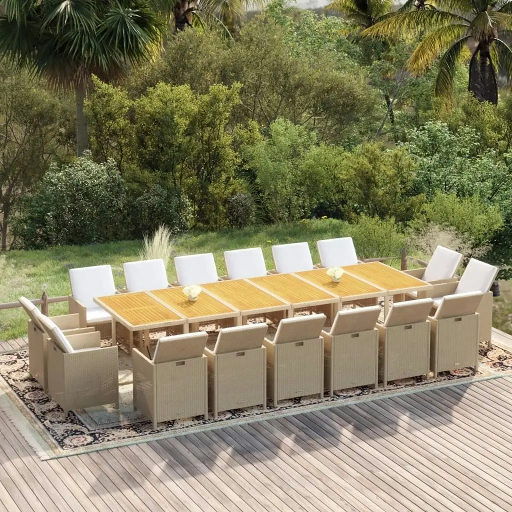 17 Piece Garden Dining Set with Cushions Poly Rattan Beige 3095636