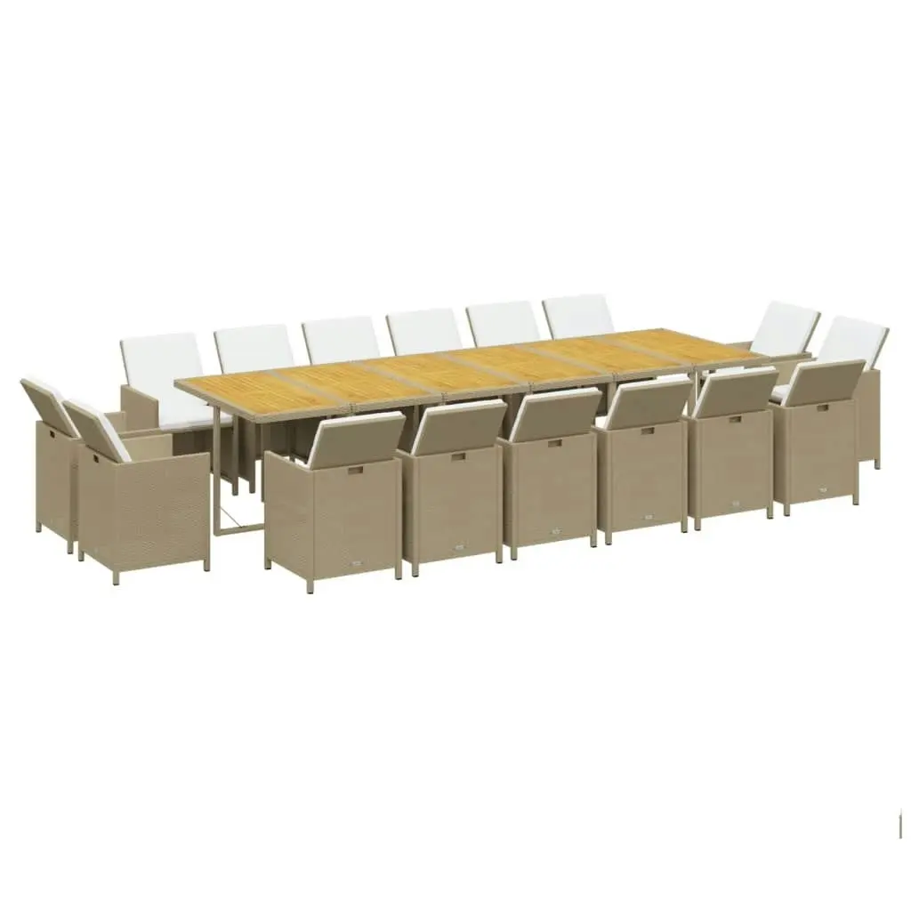 17 Piece Garden Dining Set with Cushions Poly Rattan Beige 3095636