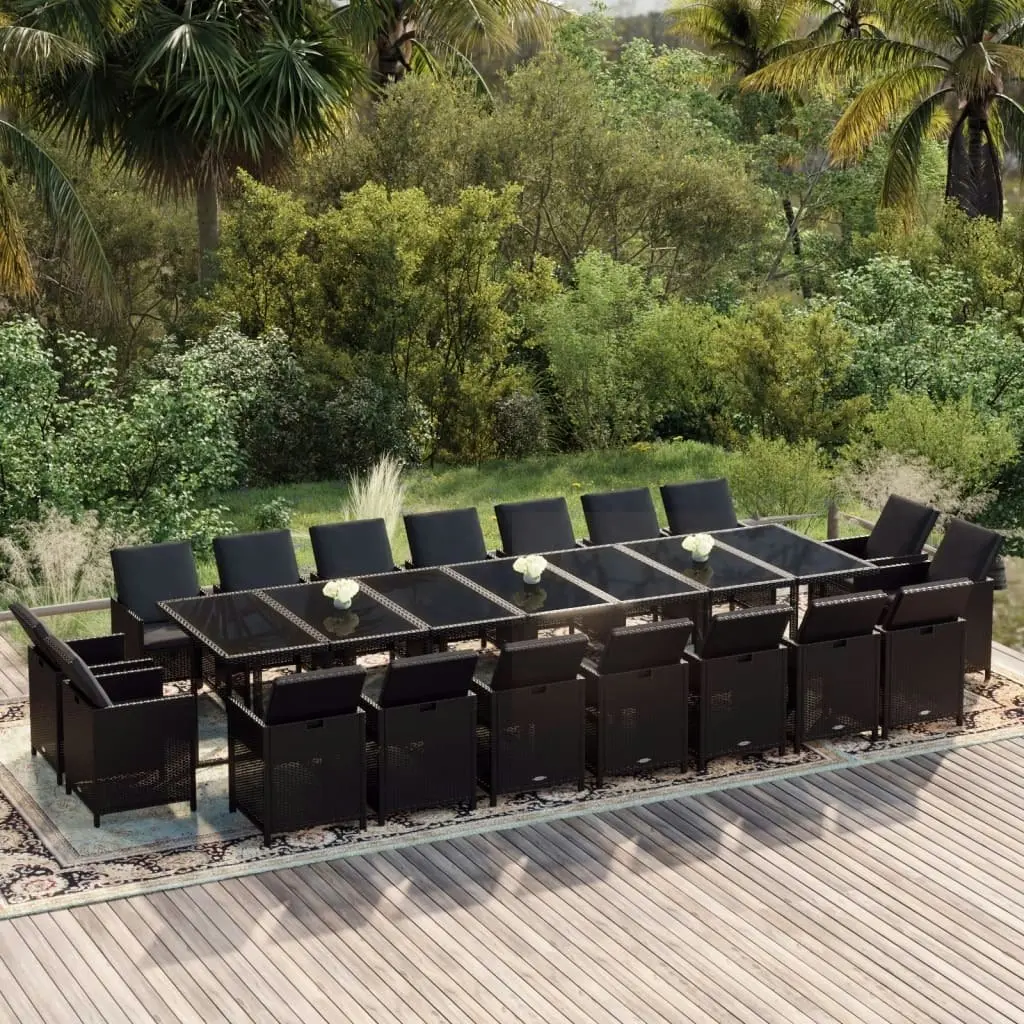 19 Piece Garden Dining Set with Cushions Poly Rattan Black 3095641