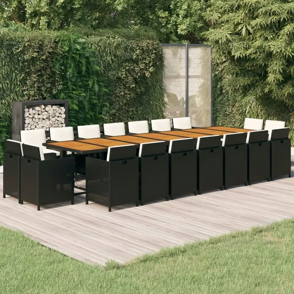 19 Piece Garden Dining Set with Cushions Black Poly Rattan 3095655