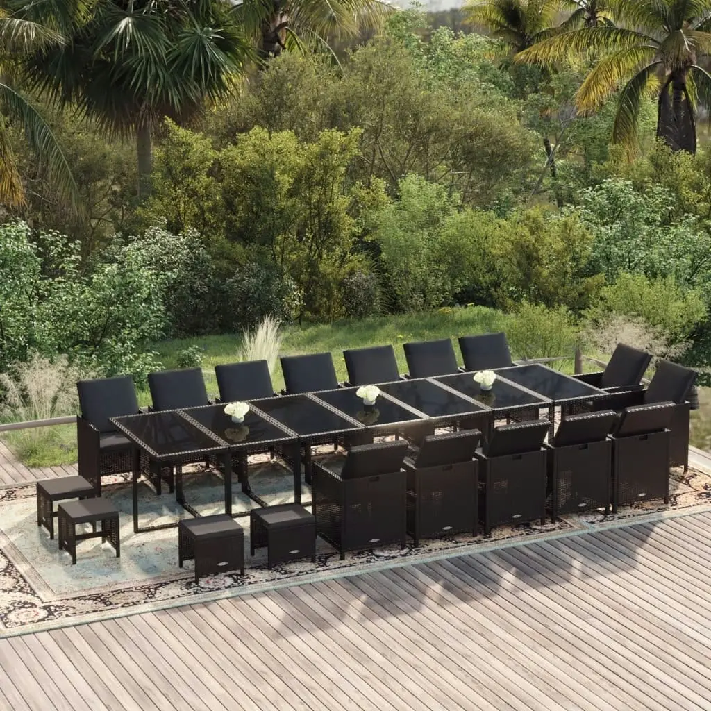 19 Piece Garden Dining Set with Cushions Poly Rattan Black 3095643