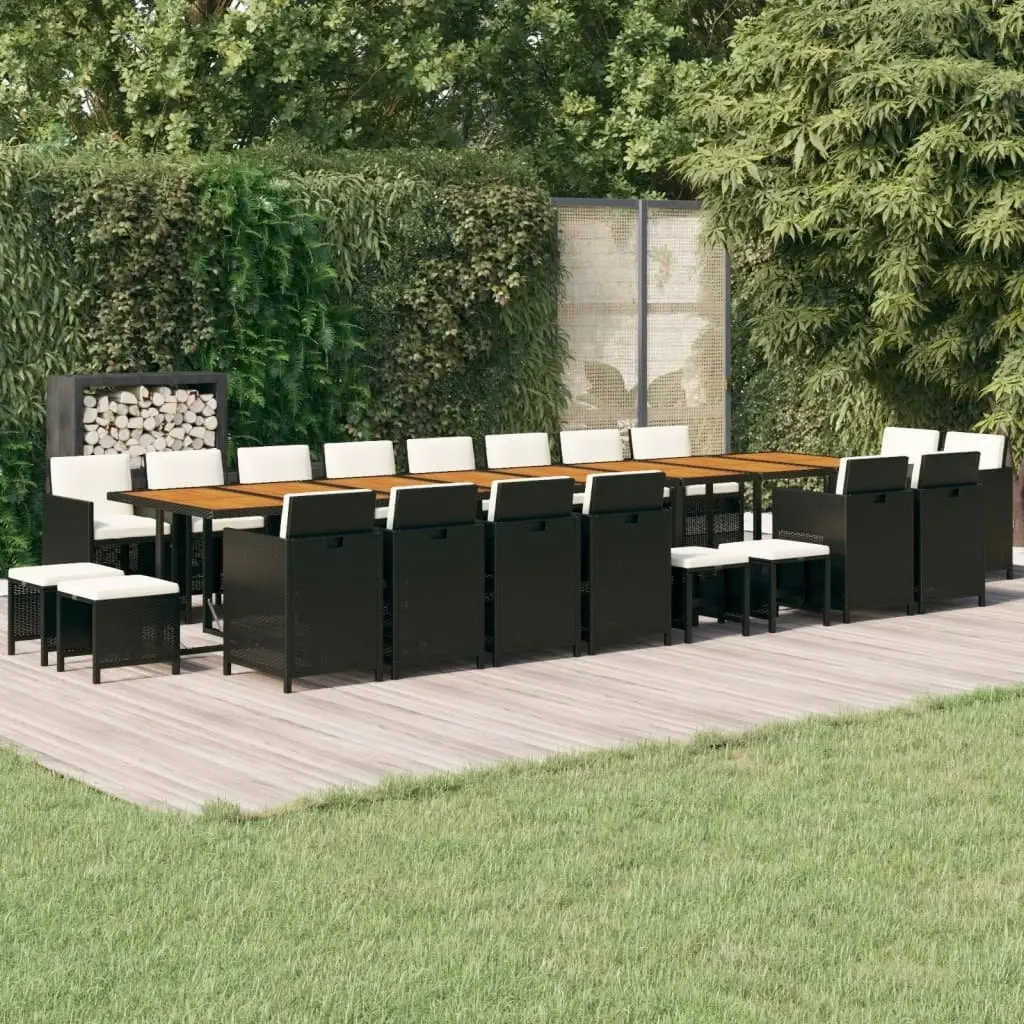 21 Piece Garden Dining Set with Cushions Black Poly Rattan 3095684