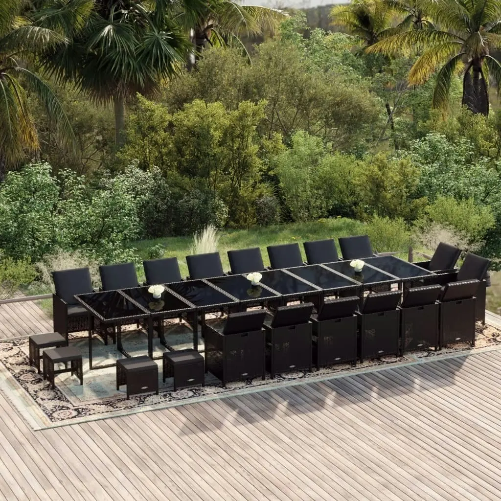 21 Piece Garden Dining Set with Cushions Black Poly Rattan 3095670