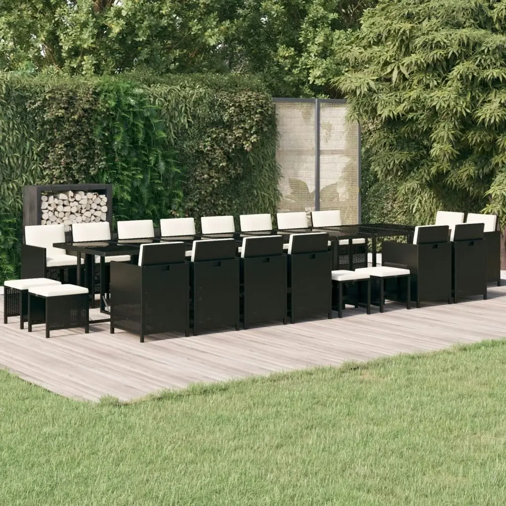 21 Piece Garden Dining Set with Cushions Black Poly Rattan 3095669