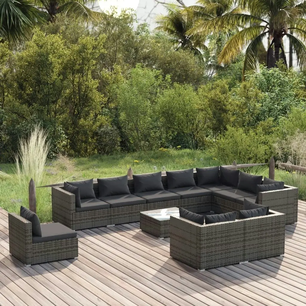 11 Piece Garden Lounge Set with Cushions Poly Rattan Grey 3102669