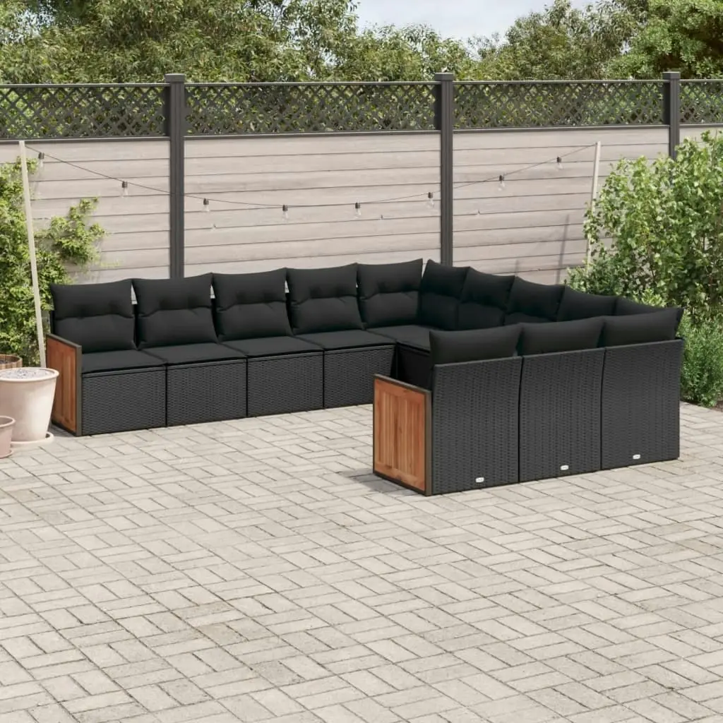 11 Piece Garden Sofa Set with Cushions Black Poly Rattan 3260508