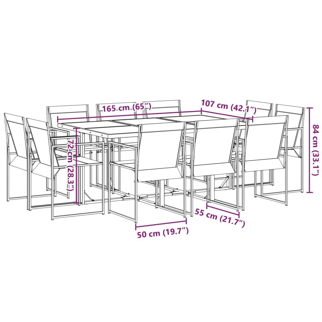 11 Piece Garden Dining Set Black Textilene 3295124