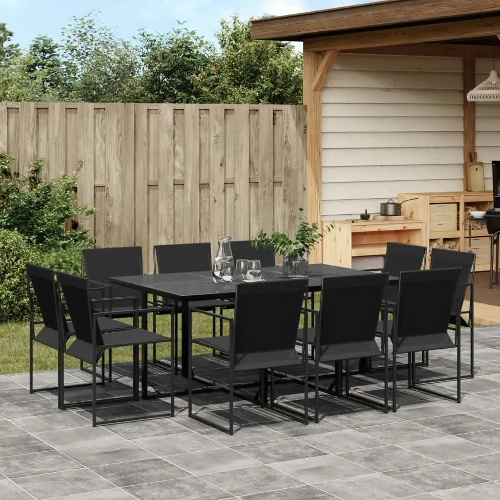 11 Piece Garden Dining Set Black Textilene 3295124