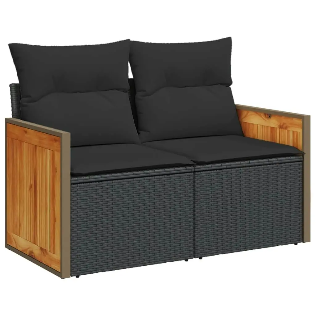 11 Piece Garden Sofa Set with Cushions Black Poly Rattan 3227763