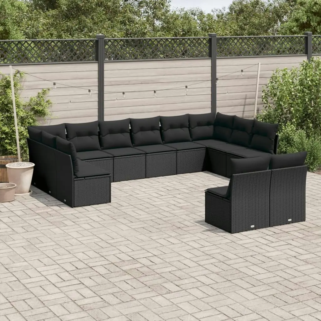 12 Piece Garden Sofa Set with Cushions Black Poly Rattan 3250204