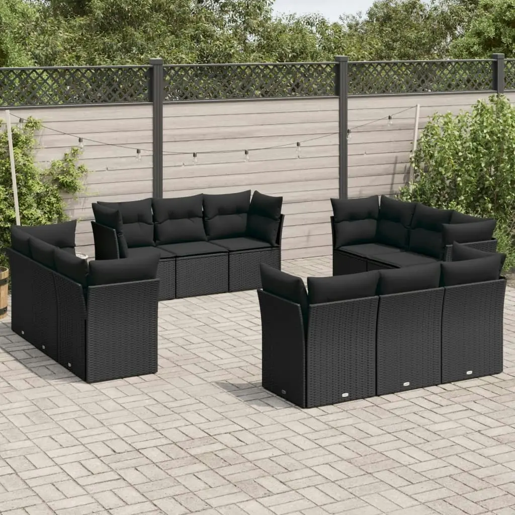 12 Piece Garden Sofa Set with Cushions Black Poly Rattan 3249164