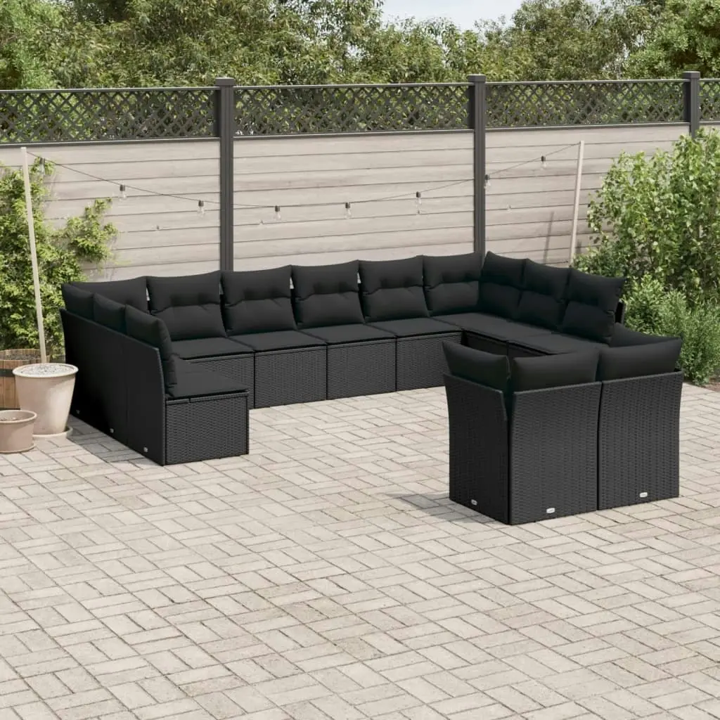 12 Piece Garden Sofa Set with Cushions Black Poly Rattan 3250264